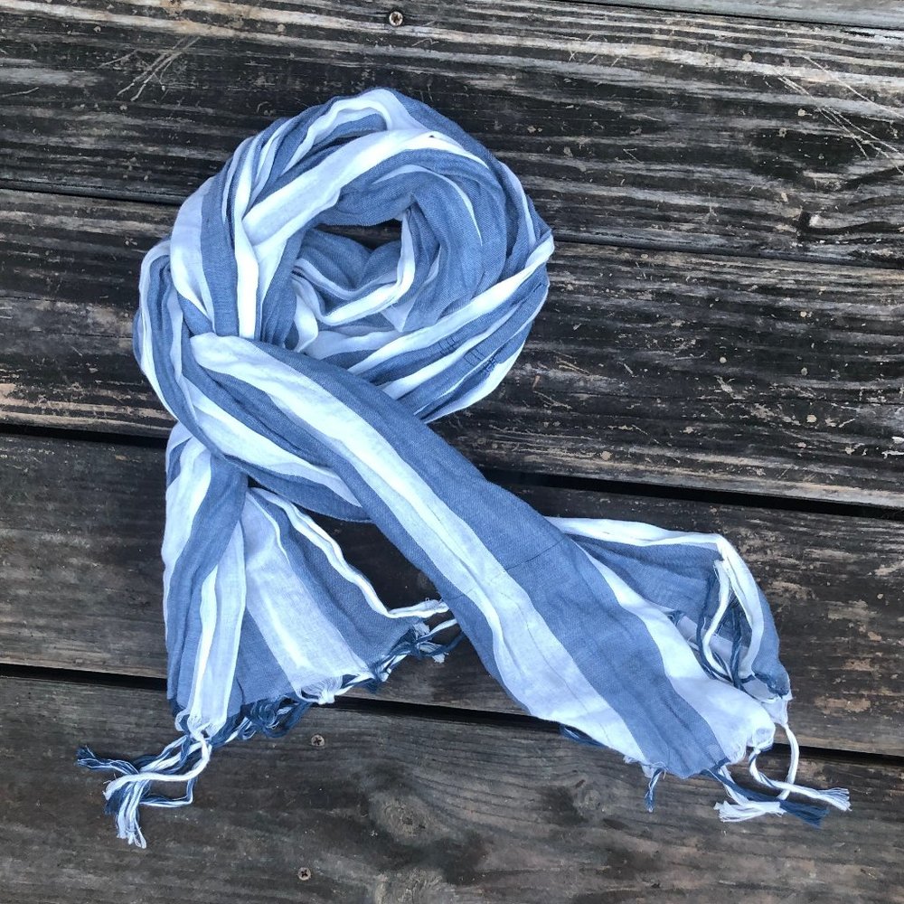 SOLD—Aeropostale Striped Linen Scarf + Fringed Tassles